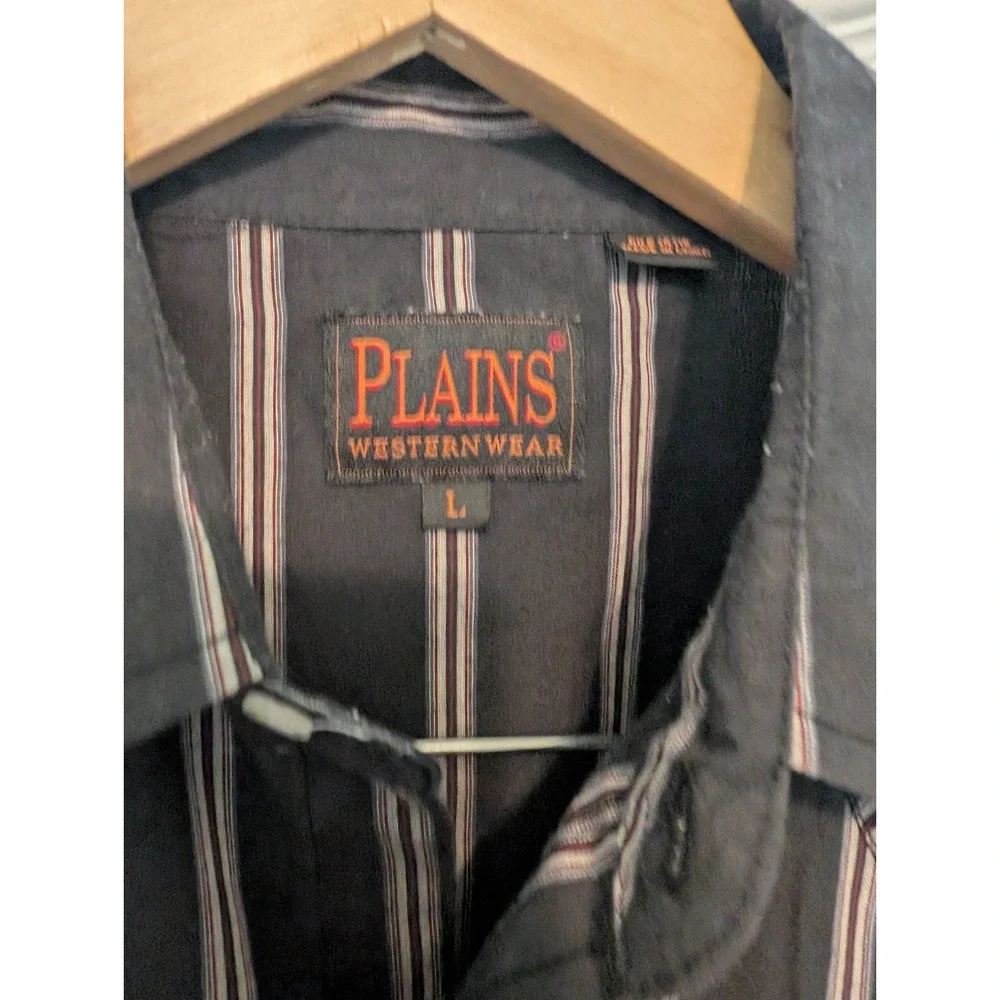 Plains Western Wear Large Shirt Black Pearlsnap Stripe Long Sleeve Cowboy Rodeo - Picture 2 of 4